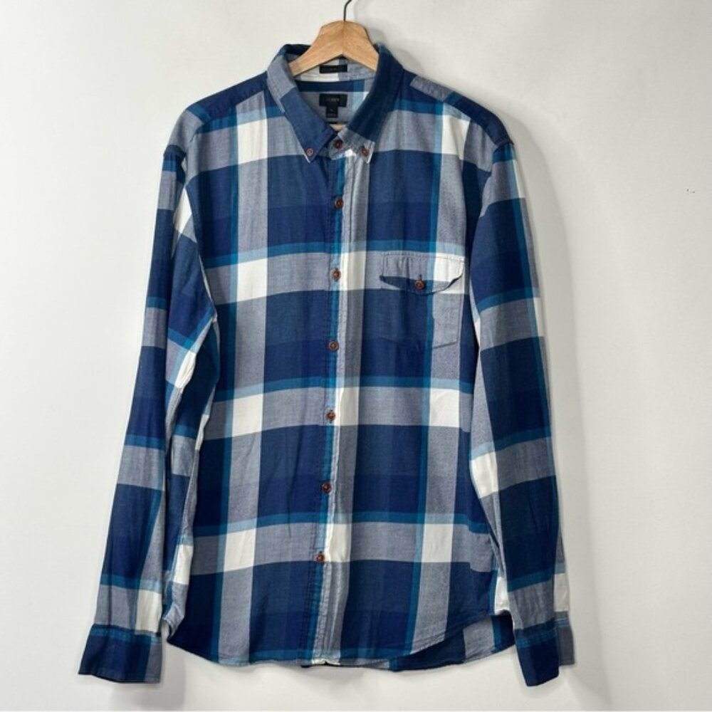 J. Crew Blue Plaid Button Up Slim Fit Long Sleeve Shirt Point Collar